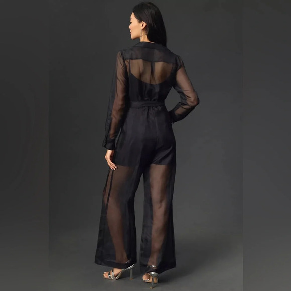 By Anthropologie Black Sheer Utility Jumpsuit - Picture 3 of 8